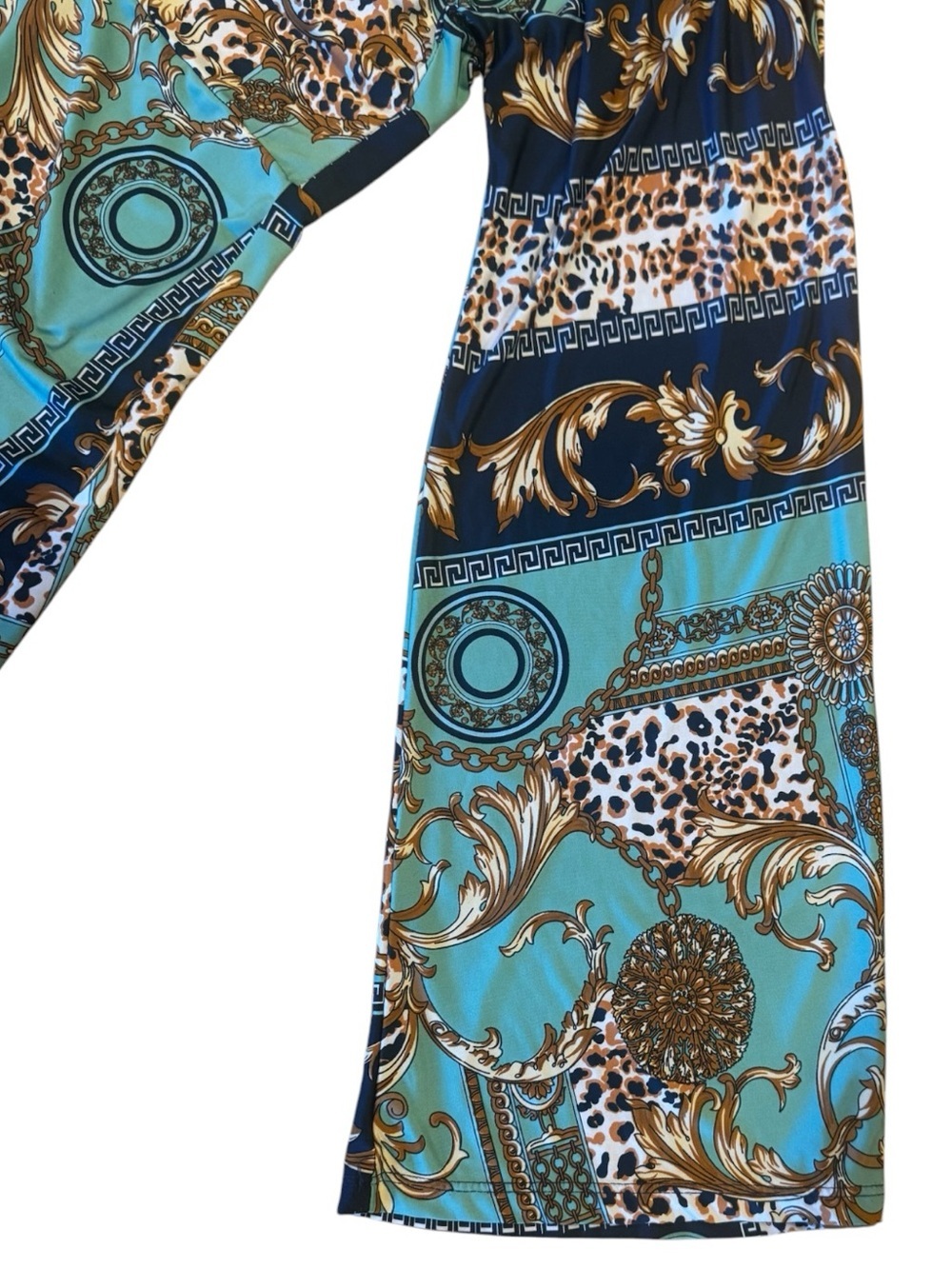 Fashion Nova Baroque Leopard Print Tie-Front Maxi Kaftan Duster Cover-Up - Picture 6 of 9